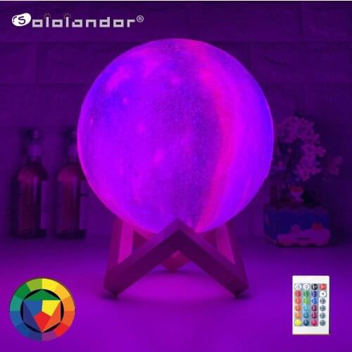 8CM 3D Printing Galaxy Moon Lamp Moon Night Light Kids Night Light 16 Color Change Touch and Remote Control Galaxy Light As Gift