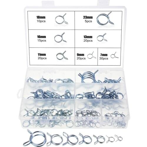 6.7-23mm Double Wire Hose Clamp 7 Values 120Pcs Zinc Plated Steel Fuel Line Hose Tube Spring Clips Clamp Assortment Kit