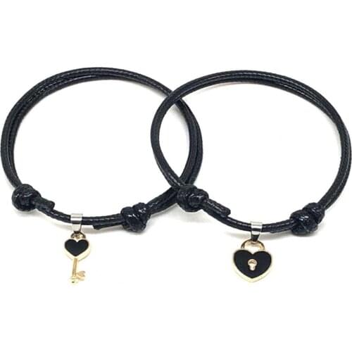 80%HOT1 Pair Couple Bracelet Chic Adjustable Resin Key Heart Lock Chain Bangle for Dating