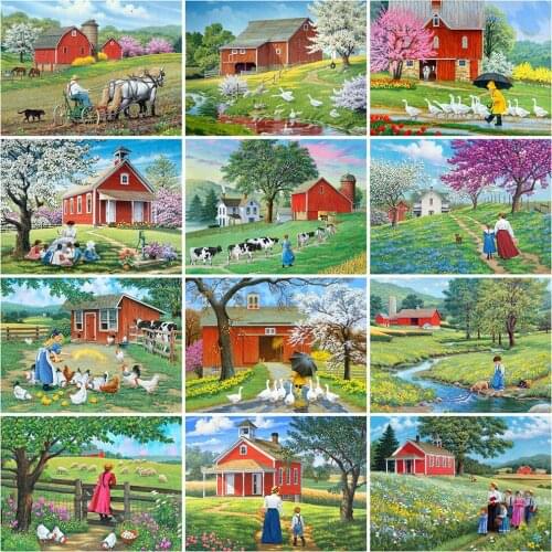 Diy Diamond Embroidery Rural Scenery Children Diamond Painting Square/round Diamond Mosaic Set Cross Stitch Home Decoration