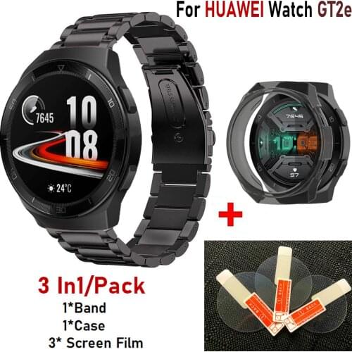 Bracelet Watch Band For Huawei watch GT2e Frame Cover Protectors Case, 3pcs Screen Protective film for Huawei watch GT 2e Strap