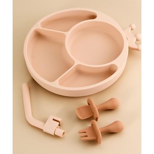 Baby Feeding Dishes Suction Plates Fork Spoon Straw 4pcs Set Kids Silicone Sucker Bowl Infant Dishes Portable Bpa Free Tableware