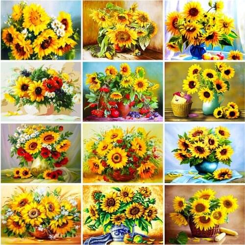 DIY Sunflower 5D Diamond Painting Full Round Drill Floral Diamond Embroidery Cross Stitch Mosaic Kits Resin Wall Art Home Decor