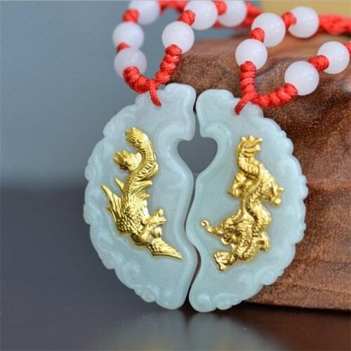 Phoenix and Dragon Jade Pendant Men Women Couple Lovers Pendants Necklace