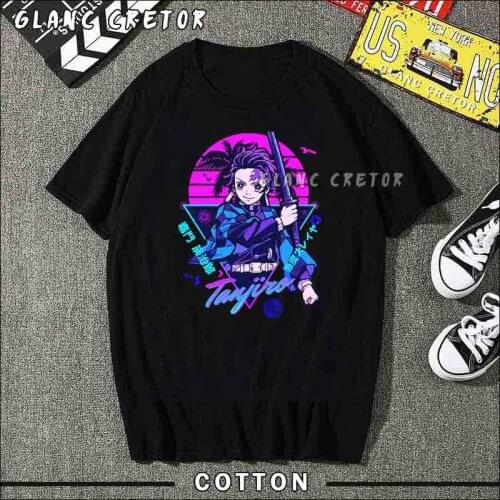 Harajuku Anime Demon Slayer Printing T Shirt Men Tops Cotton T-Shirt Hip Hop Oversized T-Shirts Mens Japanese Manga Tee