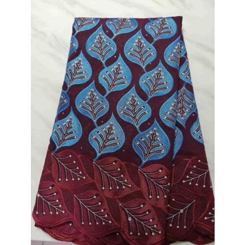 Embroidery Leaf Stone Swiss Cotton Lace Fabric In Switzerland 5Yards High Quality 2020 New Arrival African Guinea Brocade Fabric