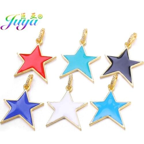 Juya DIY Women Fashion Bracelet Necklace Earring Making Accessories Handmade Enamel Moon Star Flower Charms Pendants Supplies