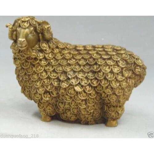 Chinese Hand-Carved Ornaments Large Copper Brass Statue Gold Sheep Garden Decoration 100% real Brass Bronze