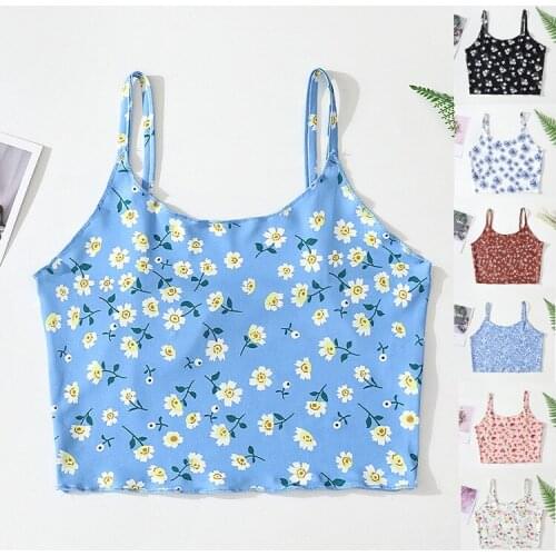 Camis Vest Women Fashion Flower Print Sleeveless Pullover Tops Ladies Casual Tank Crop Tops Short Shirts Daily 2021