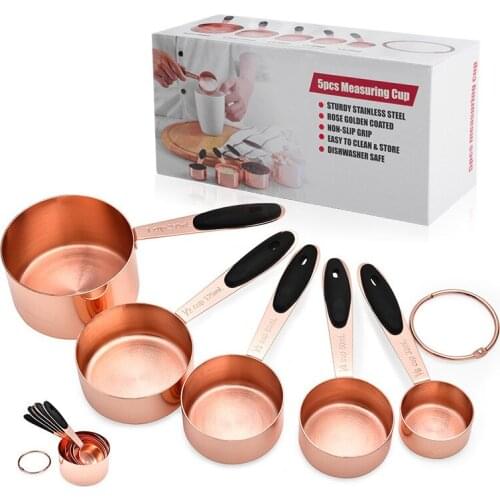 Measuring Cup Creative Kitchen Tools Home DIY Baking Tools Rose Gold Stainless Steel Measuring Cup 5-Piece Set