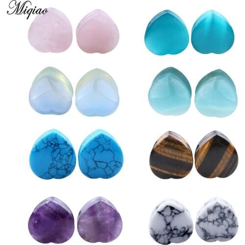 Miqiao 1 pair Stone Ear Gauges Heart Tragus Piercing Ear Plugs Tunnels Piercing Ear 6-25mm plugs and tunnels piercing jewelry