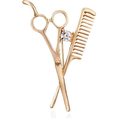Fashion Gold Comb Scissors Brooch For Women Hat Dress Collar Clips Crystal Hijab Pins Up Wedding Brooches Jewelry Gifts
