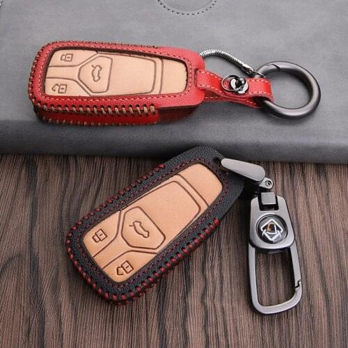 Genuine Leather Key Skin car key Case Cover For Audi A6L Q5L A3 Q3 Q5 S3 A4 A4L Q7 A5 2018 2019 key bag cover