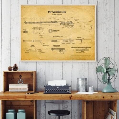 WWII K98 German Rifle Patent Poster Prints German Army WWII Memorabilia Blueprint Art Canvas Painting Pictures Home Wall Decor