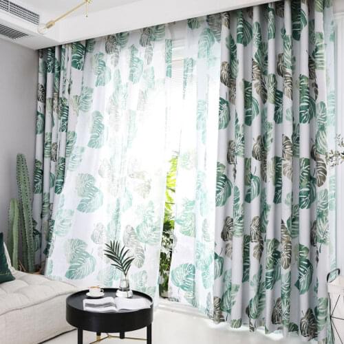 Nordic Curtains for Living Room Back Leaf Green Print High Shade Curtain Simple Banana Leaf for Bedroom Curtain Yarn