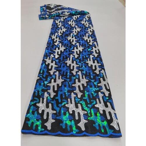 2021 Latest Design Blue Velvet Lace Fabric High Quality French Lace With Sequins Fabric For Party Dress VMH4954