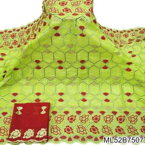 2021 Latest African Lace Fabric High Quality French Bazin Riche Cotton Punch Embroidered Net Fabric For Dress 5+2yards ML52B75