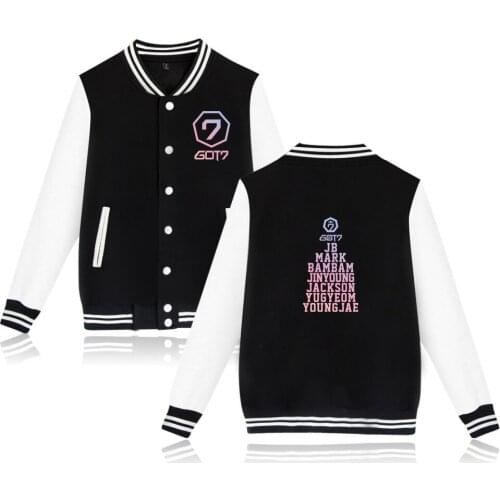 Latest Printed GOT7 Kpop Fashion Hip Hop Men Women Baseball Jacket Sport Casual Long Sleeve Hoodies Jackets Sweatshirt Coat Tops