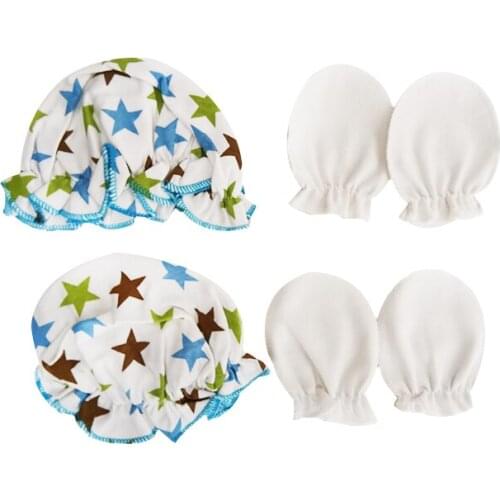 New Born Baby Glove Hat and Mittens Girl Boy Cap Gloves Comfy Infant Hat & Gloves Cotton Toddler Newborn Baby Accessorise