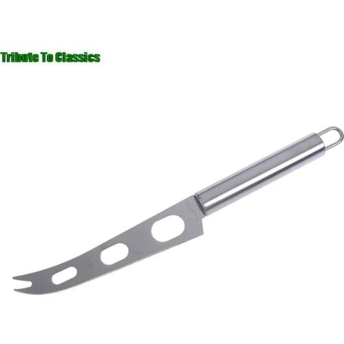 NEW 1pc Cheese Knife Stainless Steel Cheese Knife With Fork Tip Serrated Cheese Butter Knife Slicer Cutter Cheese Tools