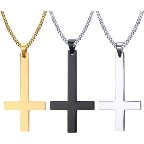 Hip Hop Tready Stainless Steel upside down cross Necklace Pendants For Women Men Jewelry Dropshipping Gold Silver
