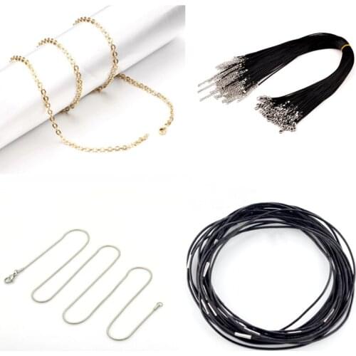 Simple Stainless Steel Copper Rolo Wheat Box Snake Chain Necklace Lobster Clasp Wax Cord Fit Charms Necklace Jewelry Making