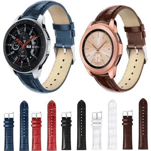 20mm/22mm Width Watchband Strap for Samsung Galaxy Watch 42mm 46mm Strap Band Smart Bracelet Crocodile Genuine Leather Band Belt