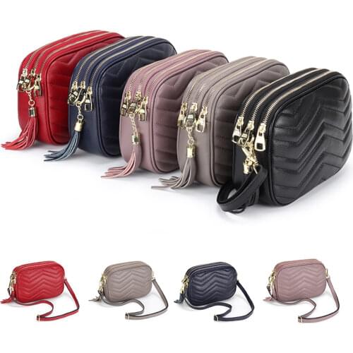 High-End Light Purple/Gray 5 Colors Women Shoulder Bag Mommys Small Girl Phone Crossbody Messnger Fashion Triple Zipper Purse