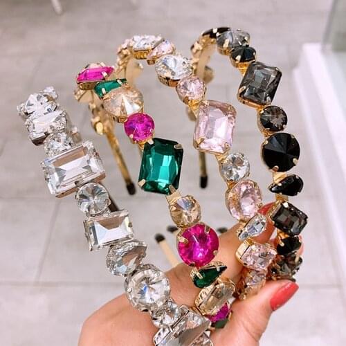 Luxury Fluorescent Colorful Geometric Crystal Hairband Sparkly Rhinestone Baroque Headband For Fashion Women Hair Accessories