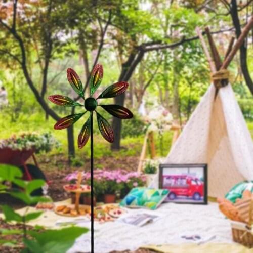 Lawn Pinwheels Flower Shaped Garden Wind Spinner Handmade Colourful Metal Windmill for Outdoor 22*9*66CM TS2