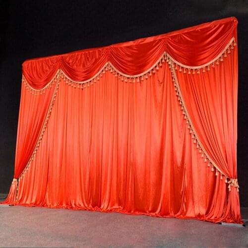 Ice silk chiffon fabric wedding backdrop with swags and tassel drape curtain for wedding stage event party birthday decoration