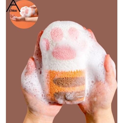 Cute Bath Sponge Elastic Cute Cat Paw Body Brush Adult Baby Dry Massage foot scrubber Brush Exfoliating Gloves