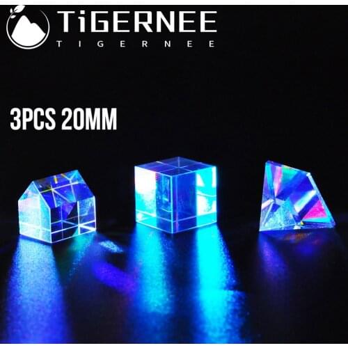 3PCS Prism Glass 20mm Six-Sided Bright Light Combine Cube Prism Stained Glass Beam Splitting Prism Optical Experiment Instrument