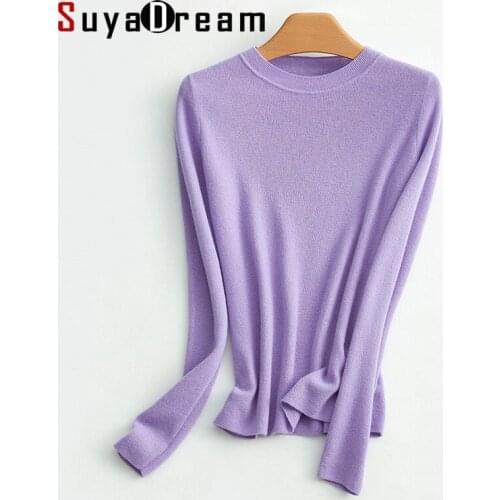 SuyaDream 2021 Winter 100%Wool O Neck Plain Pullovers 2021 Fall Winter Sweaters for Woman Candy Colors