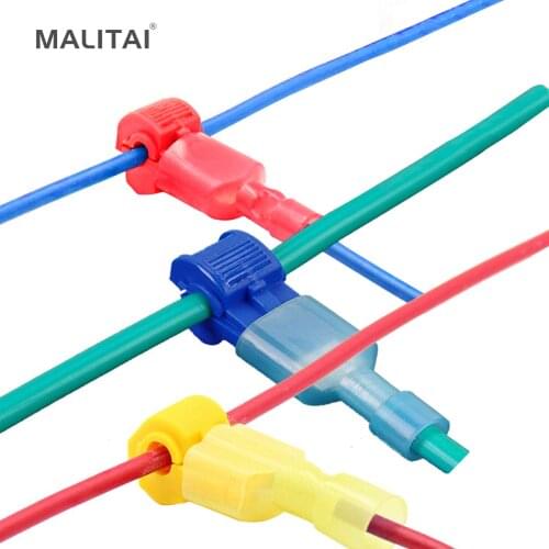 T Shape Electrical Wire Connectors Insulated Seal Quick Splice Crimp Terminals Block Lock For 0.5-4mm 22-18AWG/12-10AWG/18-14AWG