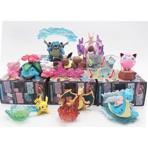 TAKARA TOMY 8PCS/SETS Pokemon Pocket Monsters Pikachu Articuno Eevee Figure Elf Doll Scenes Toys Action Figure Children Gifts
