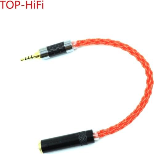 TOP-HiFi 10cm UPOCC Single Crystal Silver 2.5mm TRRS Balanced Male to 3.5mm Stereo 3pole Female Earphone Audio Adapter Cable