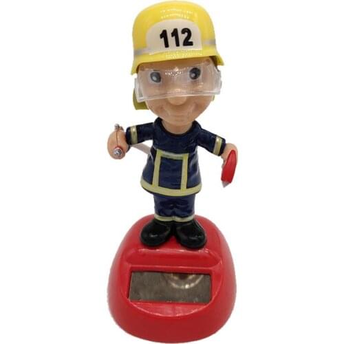 Car Interior Ornaments Solar Powered Firefighter Modeling Shaking Head Doll Gifts Accessory No Battery Home Office Decoration