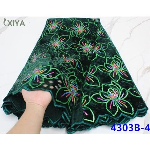 Green Velvet Lace Fabric with Sequins High Quality African Sequin Lace Fabric for Wedding Party Nigerian Laces Fabrics APW4303B