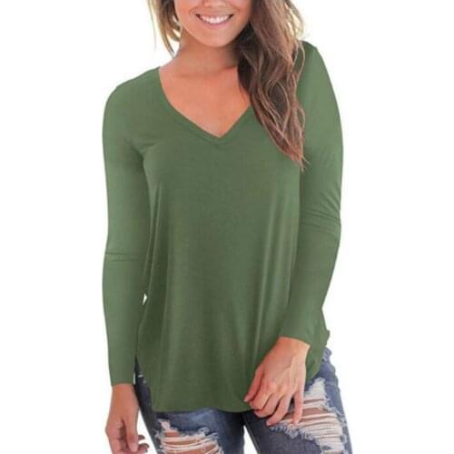 Women V-neck Bottoming T-Shirt Spring Summer Loose Tops Tees Long Sleeve Female T-shirt