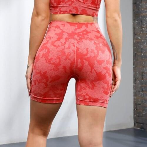 Womens High Waist Seamless Tight-Fitting Yoga Sports Shorts Camouflage Hip-Lifting Belly Fitness Workout Shorts