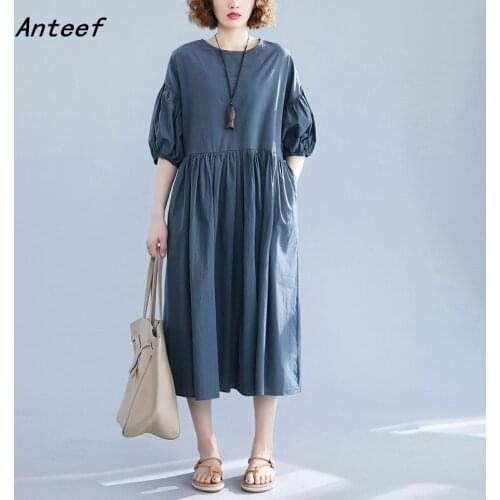 Short sleeve cotton vintage dresses for women casual loose long woman summer dress elegant clothes 2021 sundress