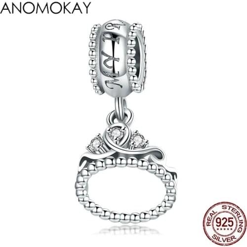 Anomokay Trendy 100% 925 Sterling Silver Princess Crown Pendant Charm fit Bracelet & Bangle Jewelry for Women Girlfriend Gift