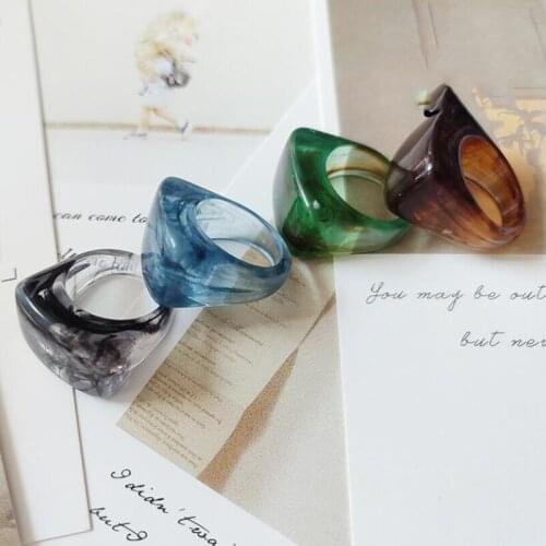 1Pcs 2021 New Colorful Transparent Acrylic Irregular Marble Pattern Ring Resin Tortoise Rings for Women Girls Jewelry Vintage