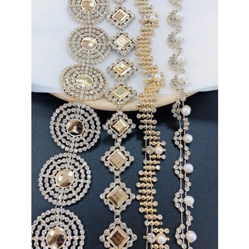 1 yard Diamond Chain with Gold Crystal Chain Sewing Wedding Dress Decal