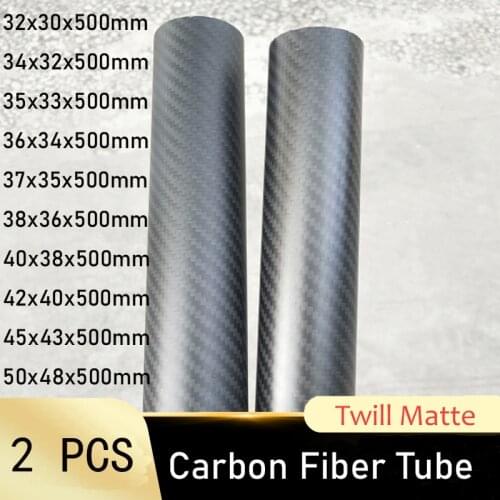 2pcs 500mm length Twill Matte surface 3K Carbon Fiber Fabric Wound Tube OD 30mm 32mm 35mm 40mm 45mm 50mm Carbon fiber pipe