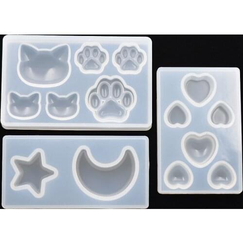 SNASAN 3pieces cat bear paw heart moon star Silicone Mold Resin Silicone Mould handmade DIY Jewelry Making epoxy resin molds