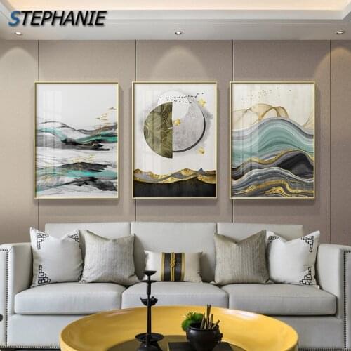 Abstract Landscape Art Pictures Prints Nordic Mountain Sunrise Bird Canvas Painting for Living Room bedroom Hotel Wall Posters