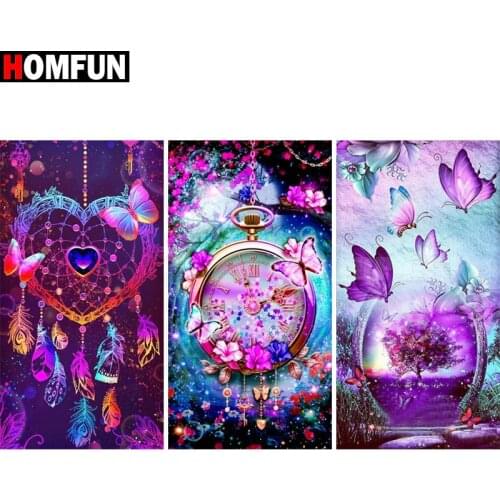 HOMFUN 5D Diamond "Leaves color feathers" Diamond Embroidery Full Round/ Square Diy Diamond Painting Cross Stitch Home Decor