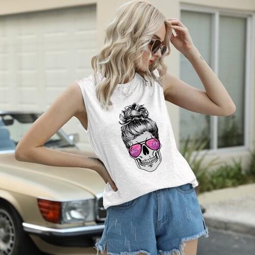 White Tops 2021 Summer Basic T Shirt Women O Neck Sleeveless Print T-shirts Casual Loose Tee Tops Female Fashion Tank Tops Vest